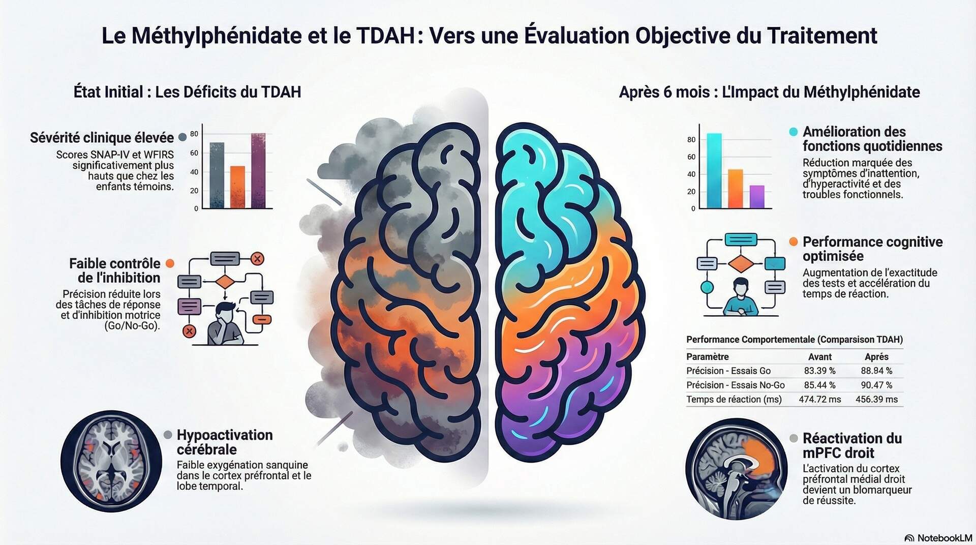 Illustration du cortex préfrontal et des réseaux attentionnels